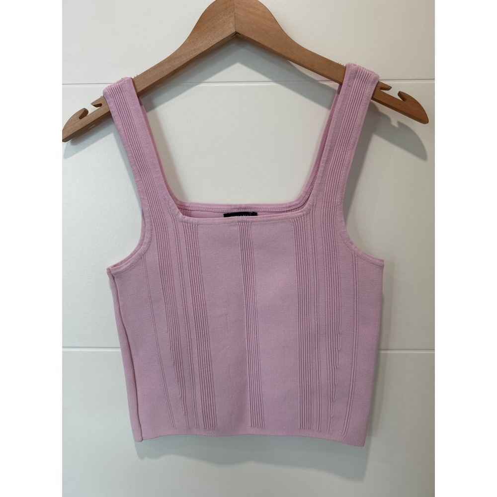 Dynamite Pink Ribbed Knit Tank Top Square Neck Sleeveless Crop Top Small